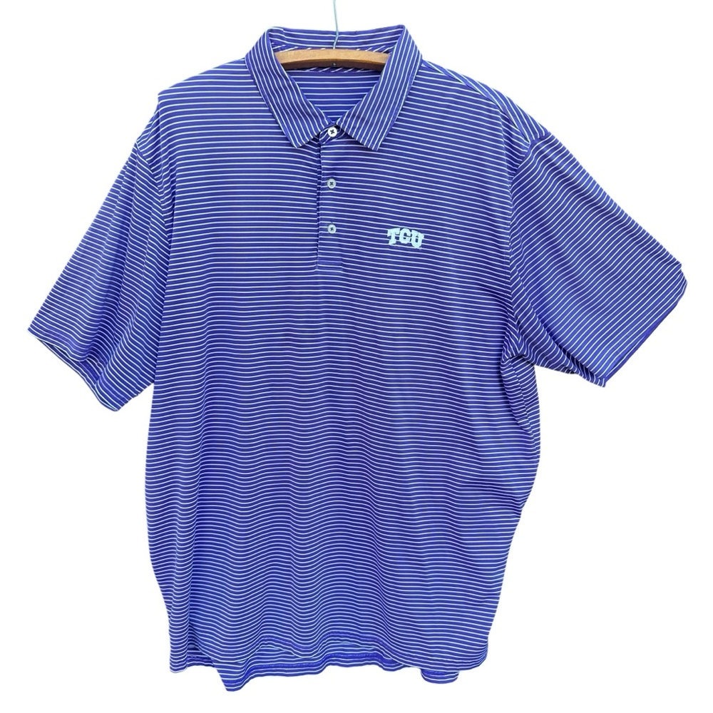Southern Tide TCU Men's PURPLE WHITE Striped Polo Shirt Big and Tall SZ XXL - Picture 1 of 10